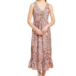 Madewell‎ 10 Bali Blooms Lace Up Midi Dress Pink Rust Floral Boho Cotton Blend